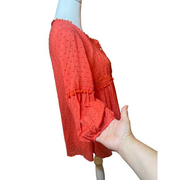 Sacred Threads Coral Tassel & Pom-Pom Dot Tunic Top Size Small - Picture 6 of 9
